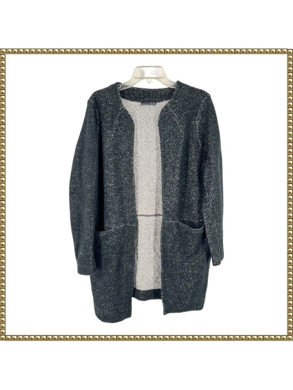 Zara Black Open Front Cardigan Sweater Pockets Size Small